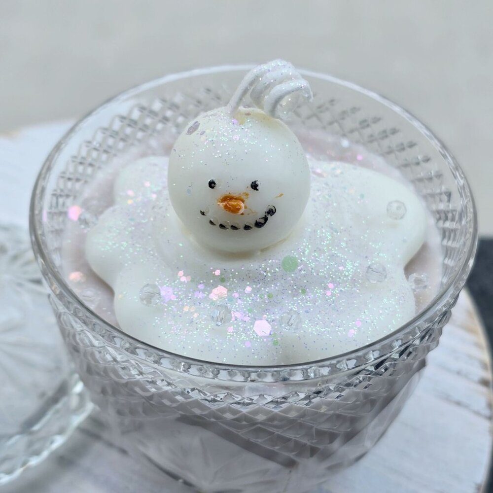 Hand Crafted Gingerbread Snowman Soy Candle Vintage Glass Lidded Candy Dish NWT - Picture 8 of 12